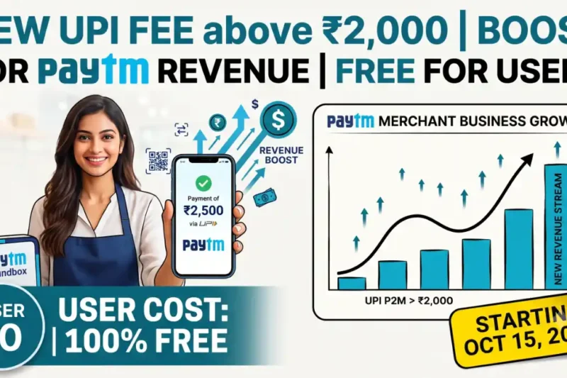 Paytm Soundbox and mobile UPI payment graphic showing 0.4% MDR above 2000 rupees and free user cost